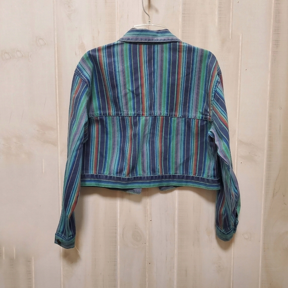 Vintage Denim Crop Striped Jacket Panels Button Down NWT Size L - Picture 14 of 16
